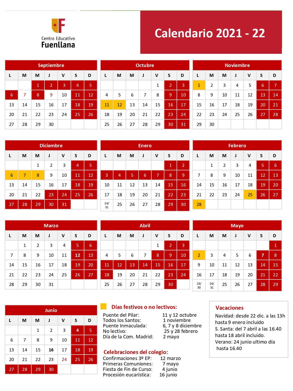 Calendario Escolar Fuenllana